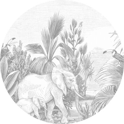 Estahome Behangcirkel - Jungle - Ø 140 cm - Grijs