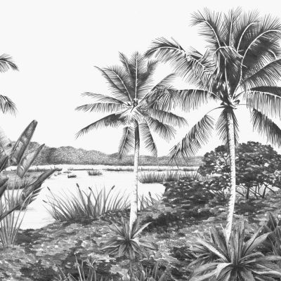 Estahome Landschap Met Palmen Fotobehang  - 4,185 x 2,79 m - Zwart / Wit